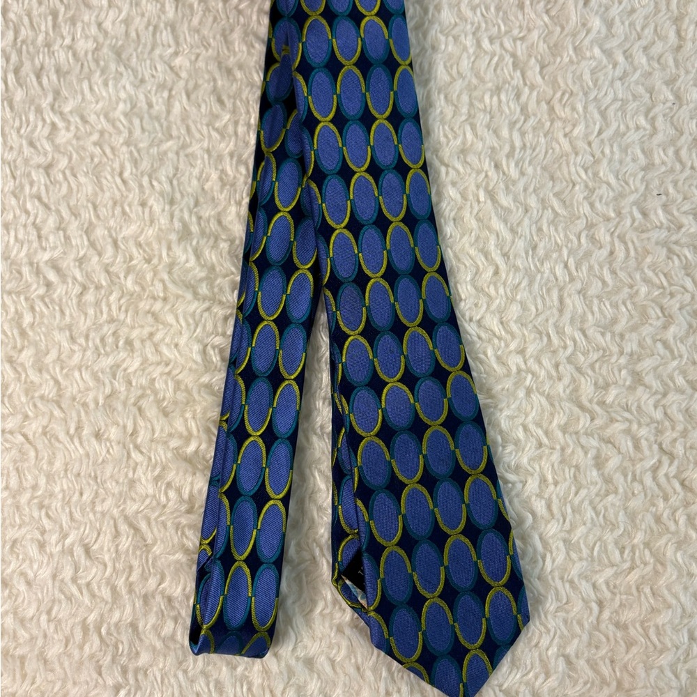 Ted Baker Navy Gold Green Oval Pattern Tie Mens Silk Neck Tie formal business